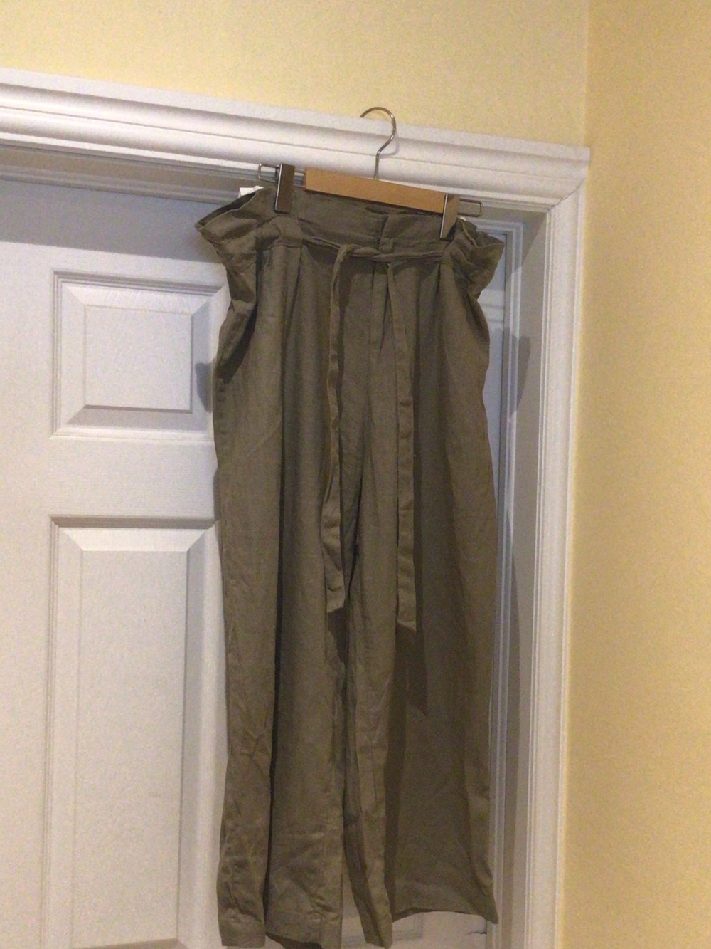 Olive Green Linen-Blend Pants/ Culotte Elastic waist
